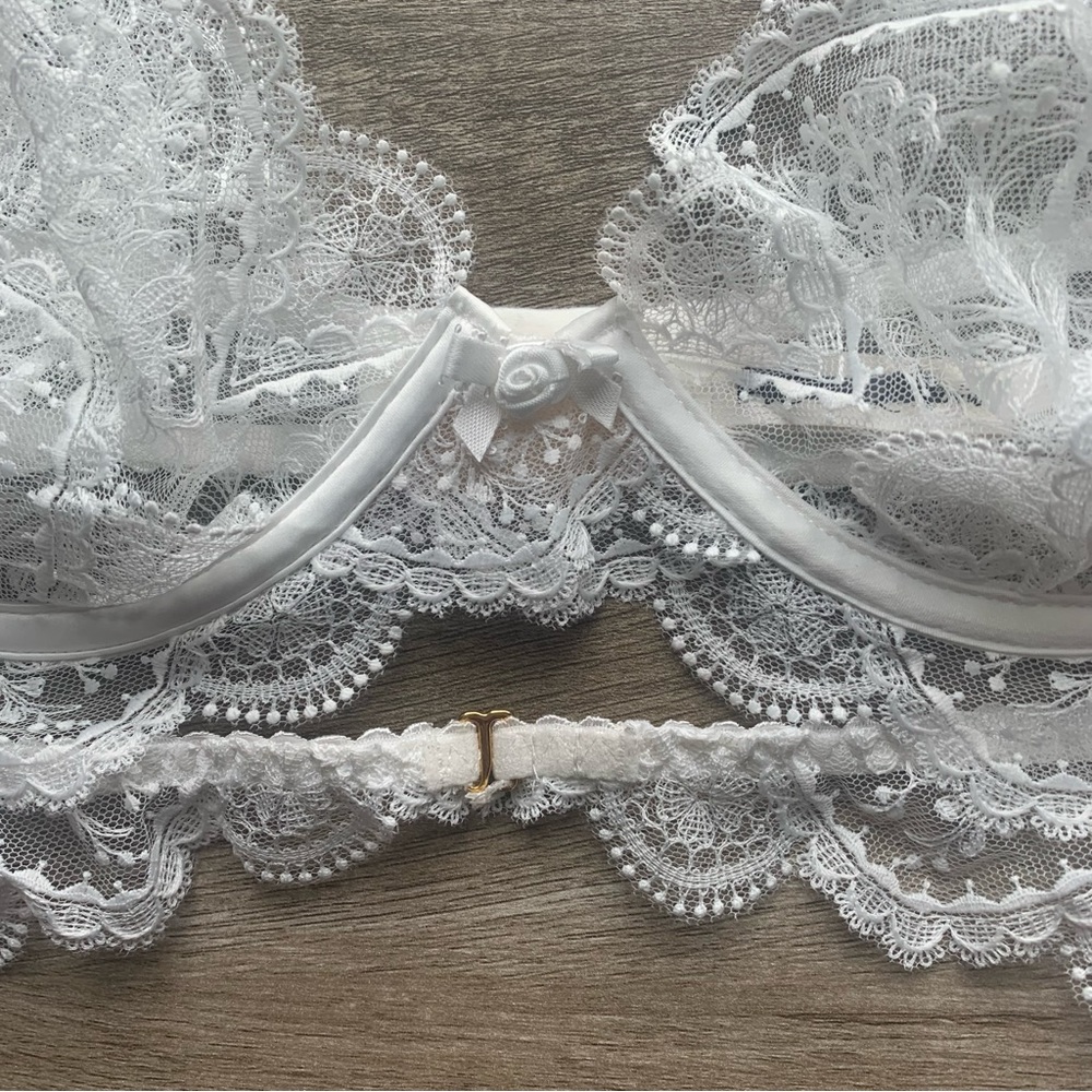 For Love & Lemons Bridal Collection Underwired Floral Lace Sheer Longline Bra - Picture 4 of 14